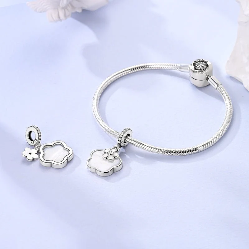 Elegant Mother of Pearl Clover & Flower Dangle Charm