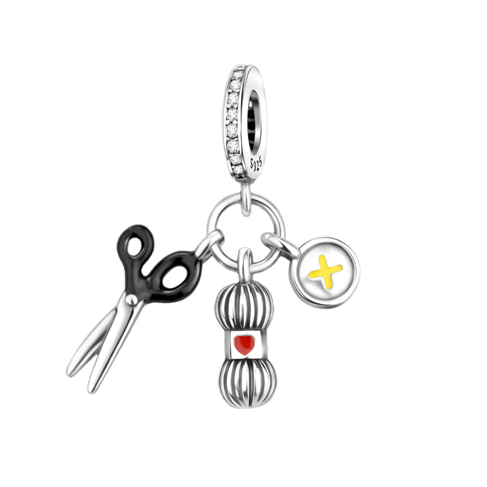 Sewing Lover's Charm with Scissor and Spool of Thread