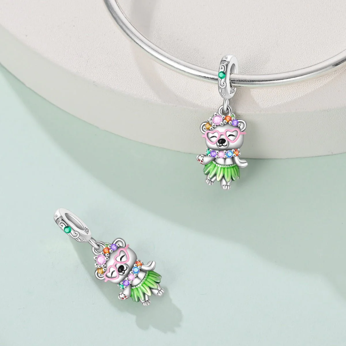 Hula Dancing Bear Dangle Charm