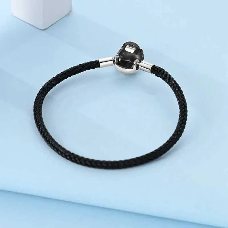 Black Braided Leather Bracelet with Heart Clasp