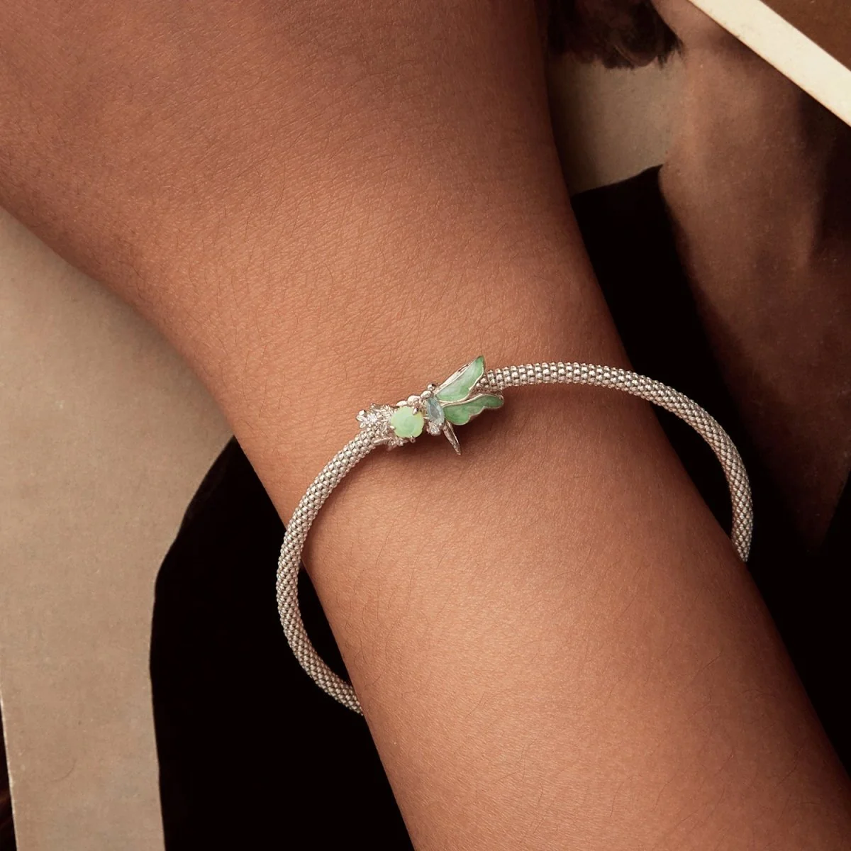 Green Dragonfly and Rose Charm