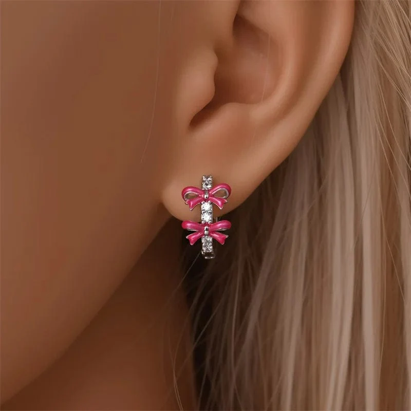 Pink Bow Hoop Earrings