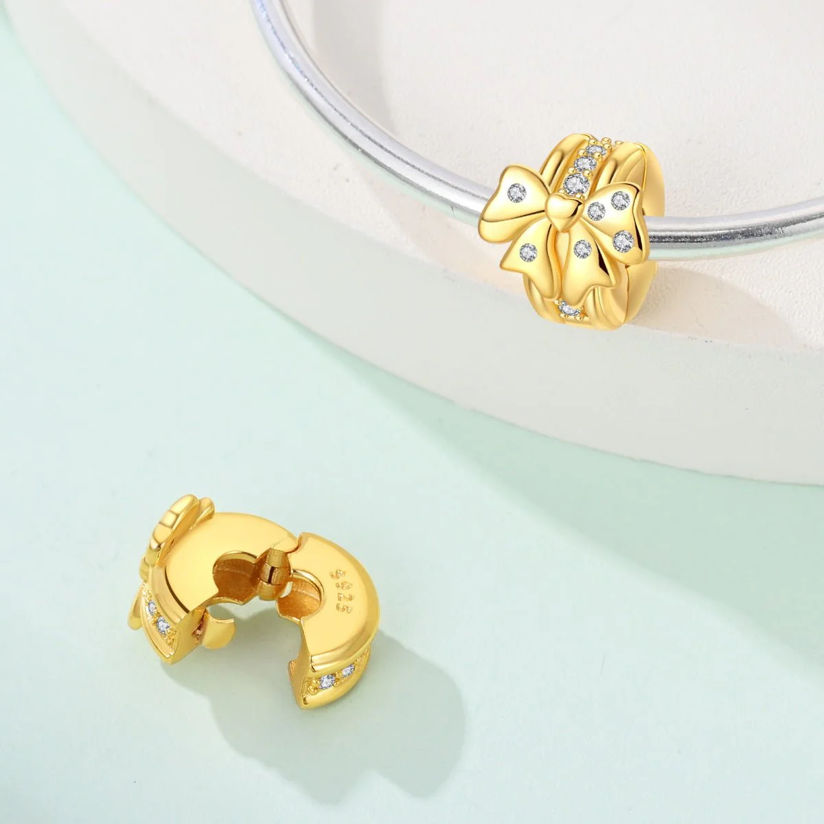 Golden Bow with Diamond Accents Clip Charm
