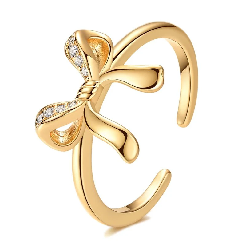 Elegant Gold Bow Adjustable Ring