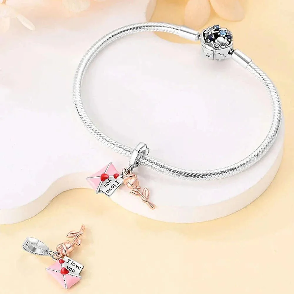 Love Letter & Rose Dangle Charm