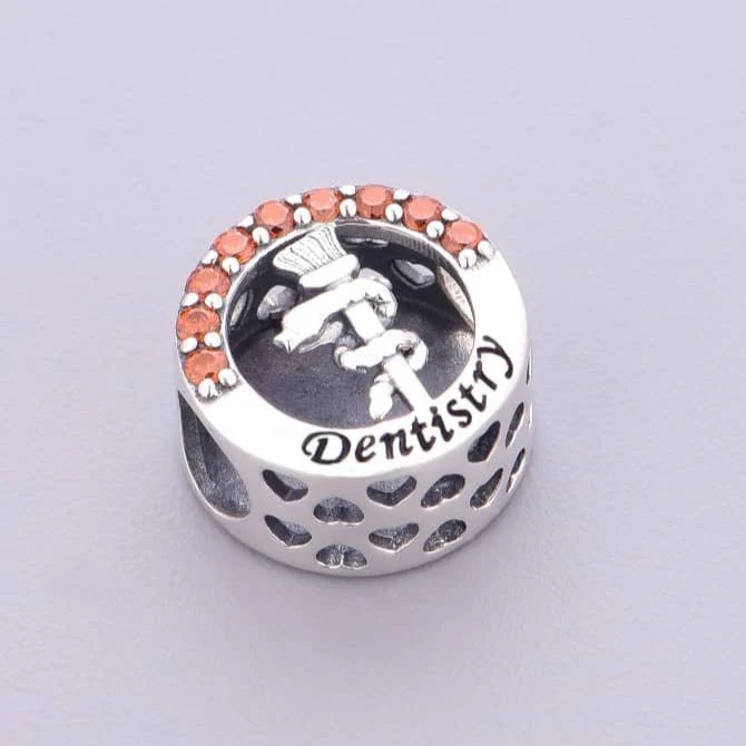 Dentistry Symbol with Red Crystal Charm