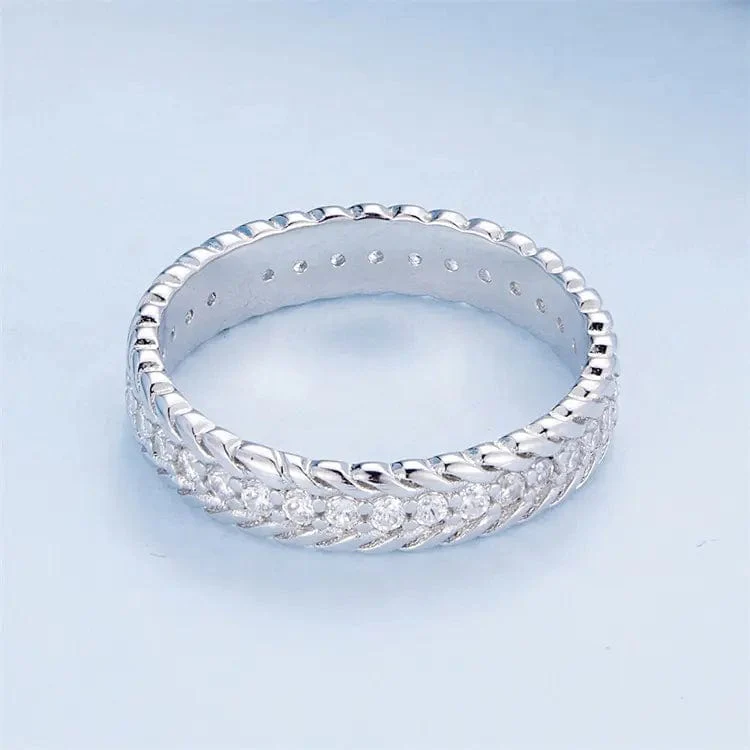 Rope Design Sterling Silver Ring with Dazzling Crystals