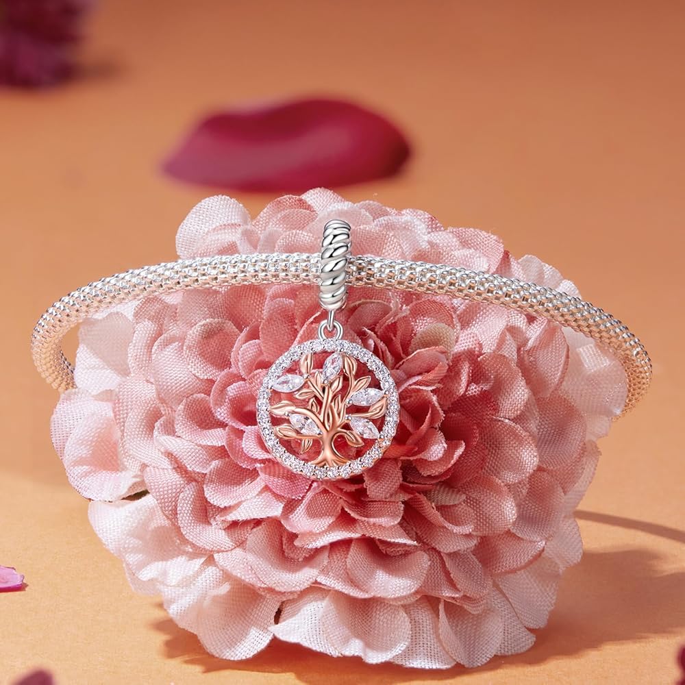 Rose Gold Tree of Life with Sparkling Crystal Halo Dangle Charm