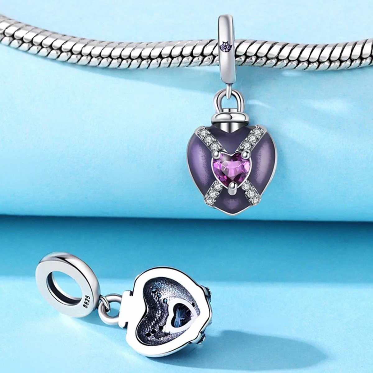 Purple Heart Charm with Sparkling Pink Gemstone