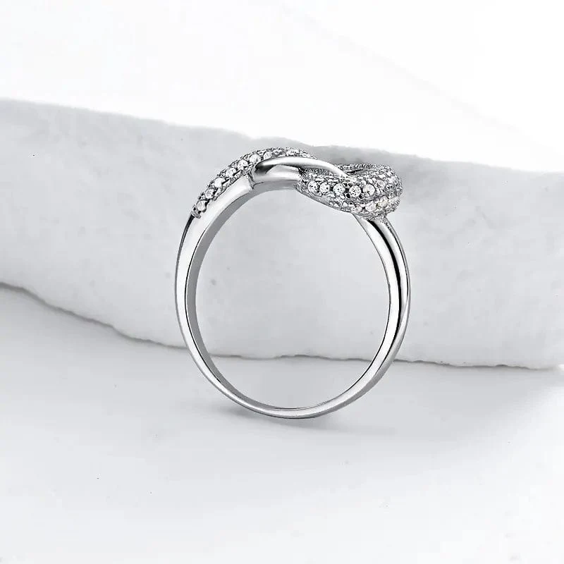 Sterling Silver Infinity Knot Ring with Pavé Diamonds