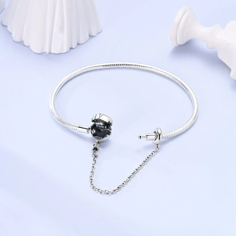 Starry Night Heart Charm Bracelet with Safety Chain