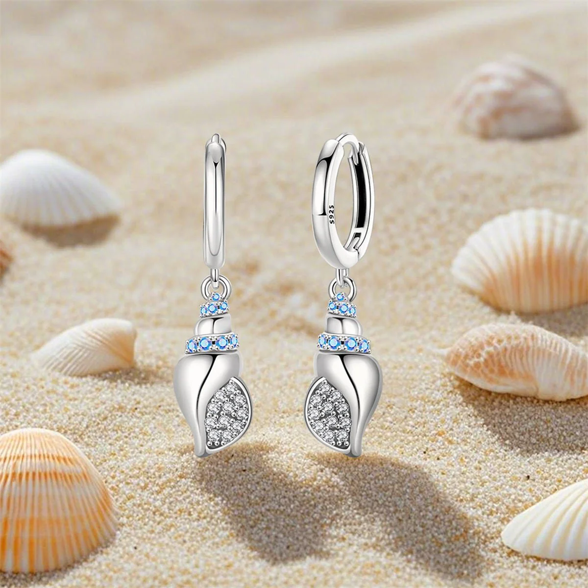 Sparkling Seashell Hoop Earrings