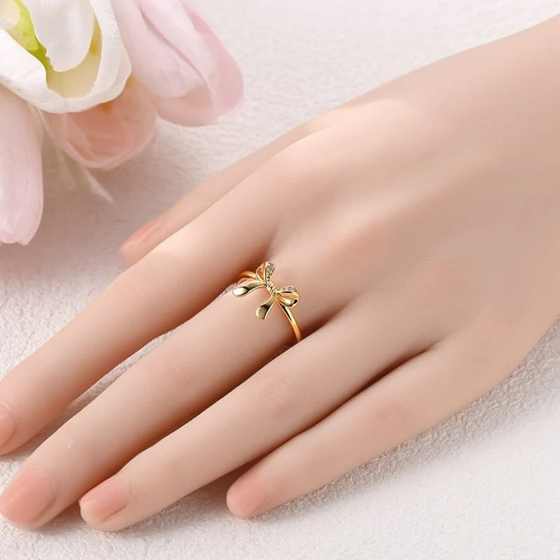 Elegant Gold Bow Adjustable Ring