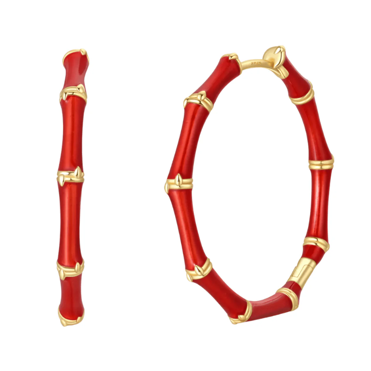 Red Bamboo Hoop Earrings