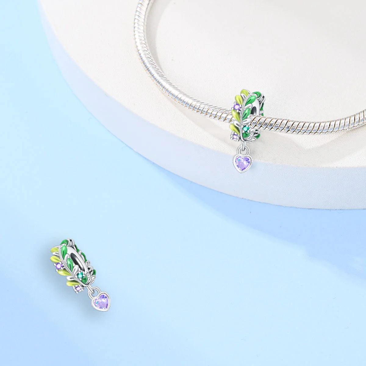 Olive Leaves and Heart Gem Charm