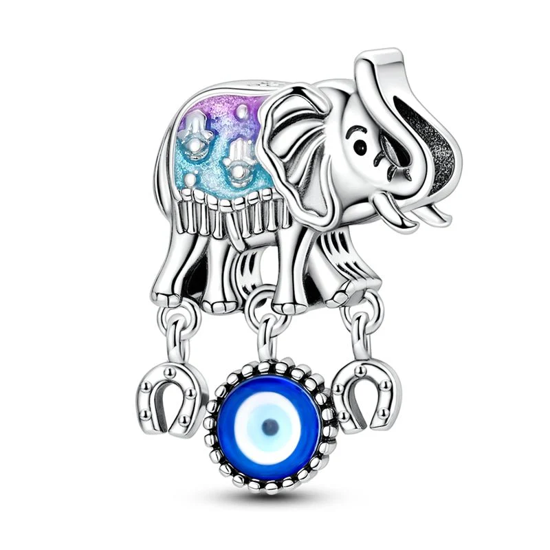 Elephant with Evil Eye & Horseshoe Charm