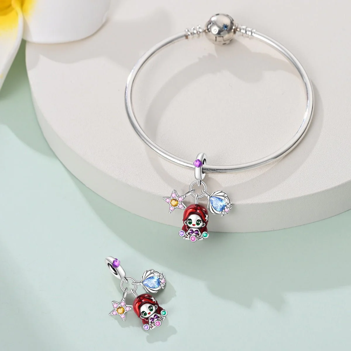 Ariel with Red Hair, Starfish, & Seashell Dangle Charm