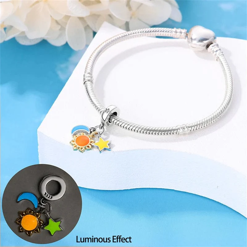 Glow in the Dark Luminous Moon Sun and Star Triple Dangle Charm