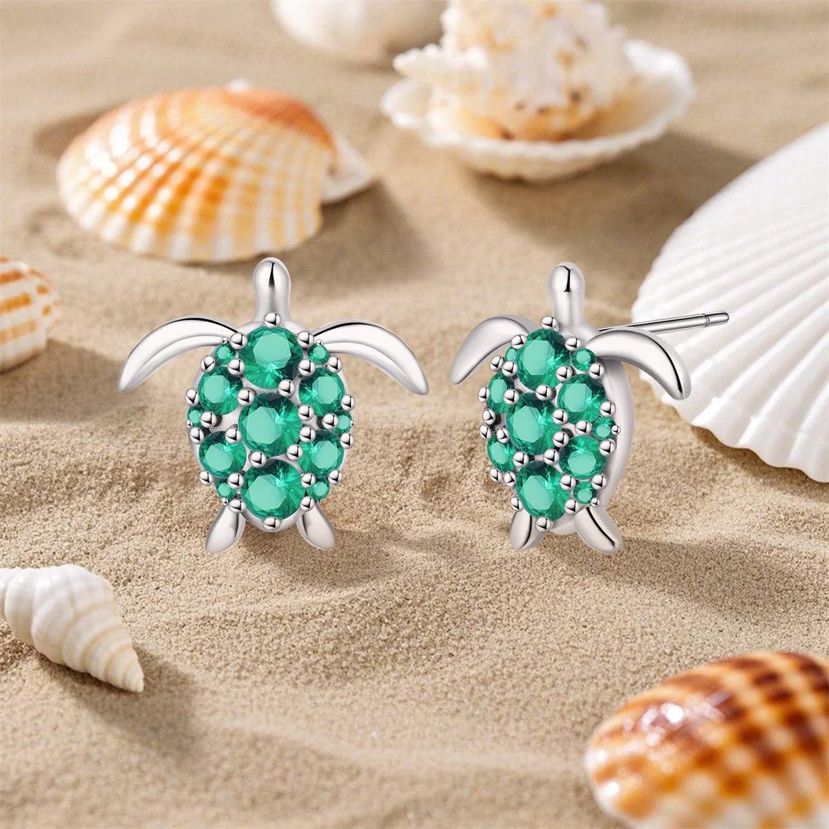 Green Gem Sea Turtle Stud Earrings