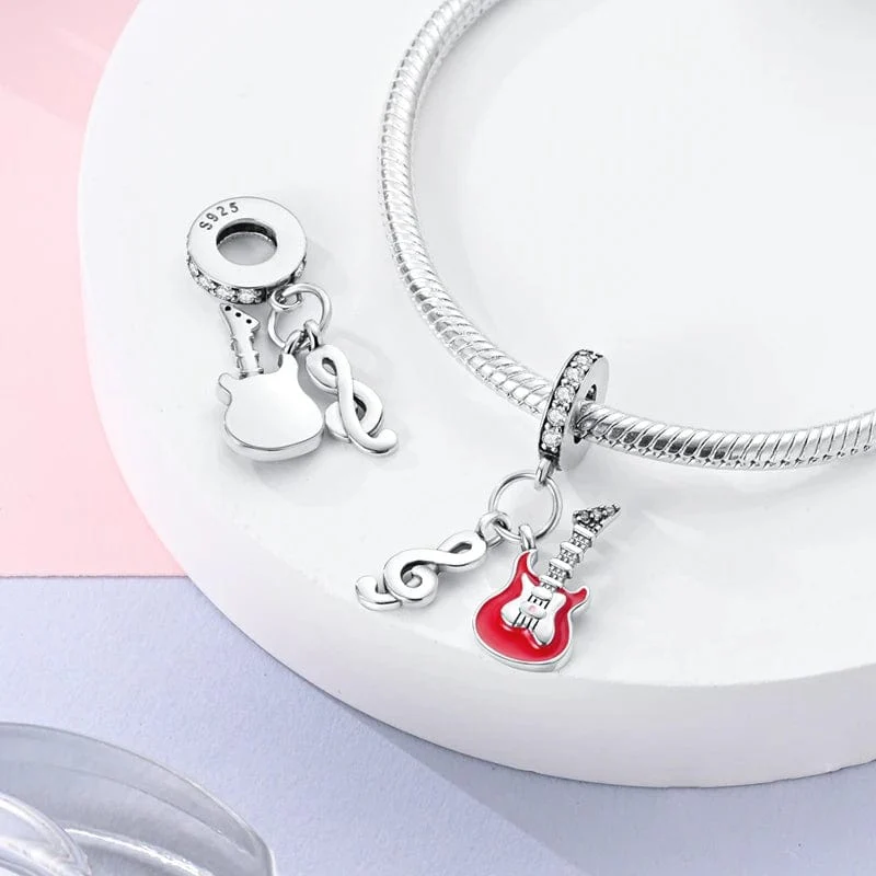 Musical Note & Red Guittar Dangle Charm