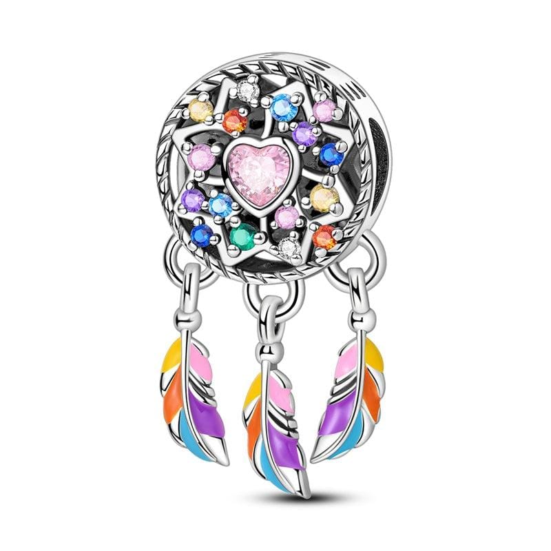 Rainbow Feather Dreamcatcher Dangle Charm