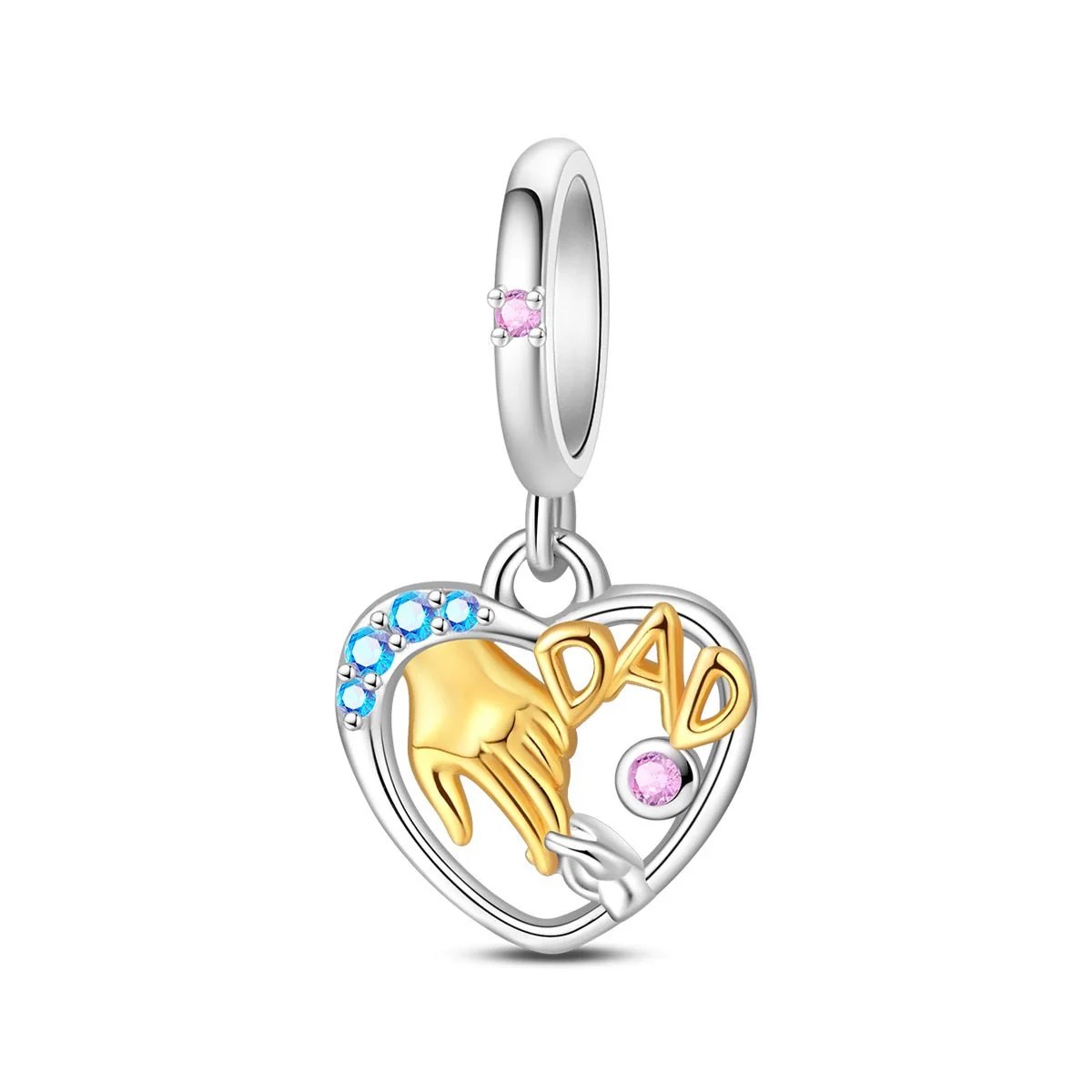 Dad & Child Holding Hands Heart Dangle Charm