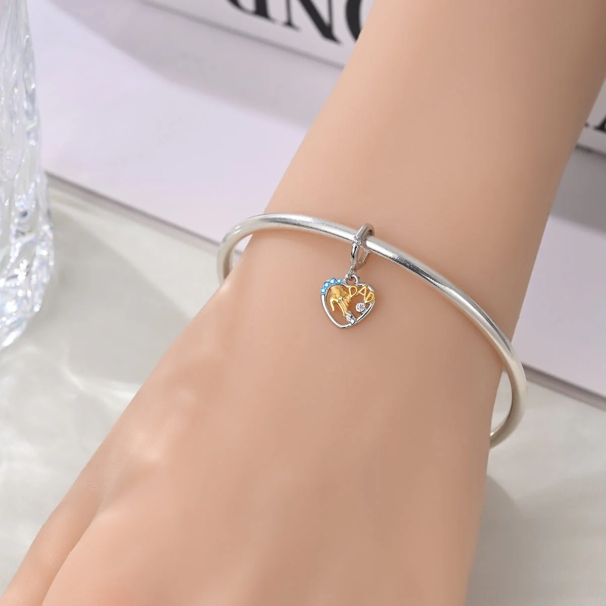 Dad & Child Holding Hands Heart Dangle Charm