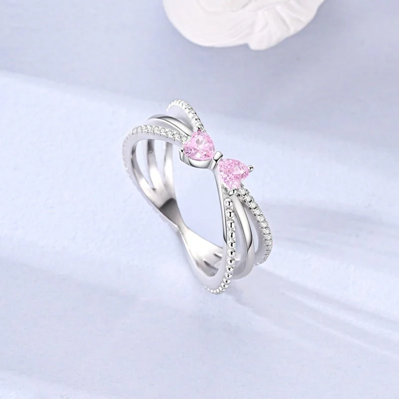 Sparkling Pink Bow Ring