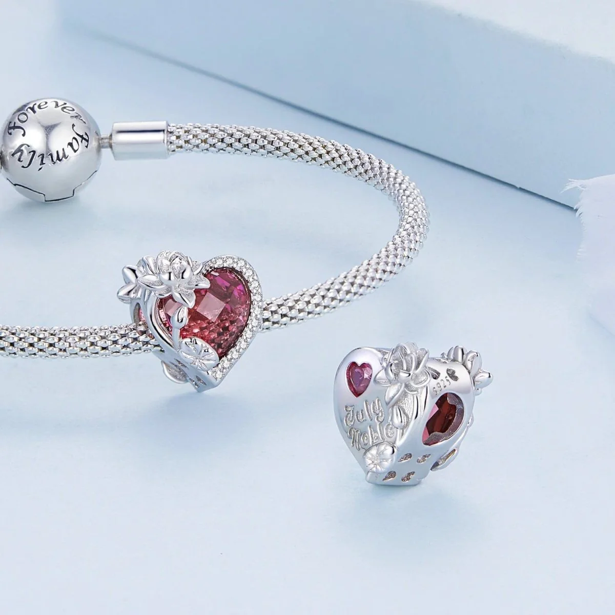 Floral Heart Crystal Birthstone Charms