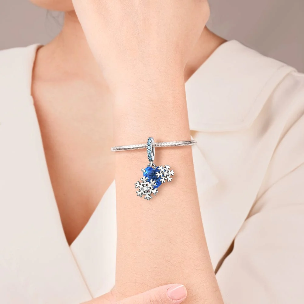 Blue Heart Snowflake Charm with Sparkling Accents