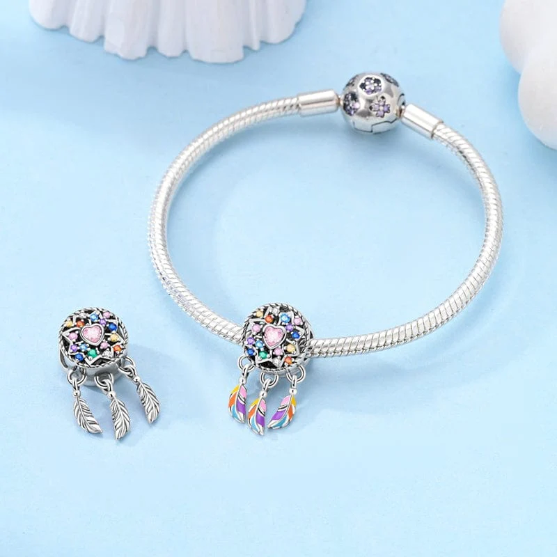 Rainbow Feather Dreamcatcher Dangle Charm