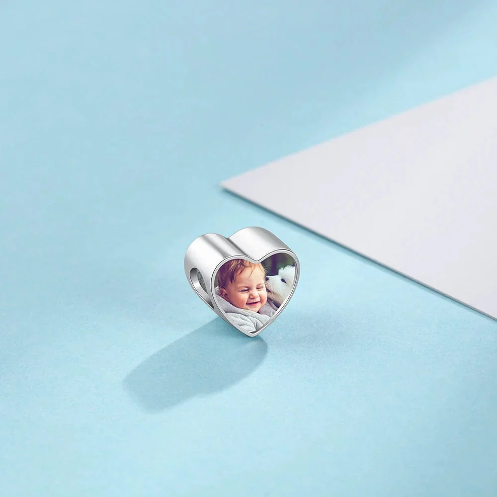Personalized Baby Footprint Heart Photo Charm