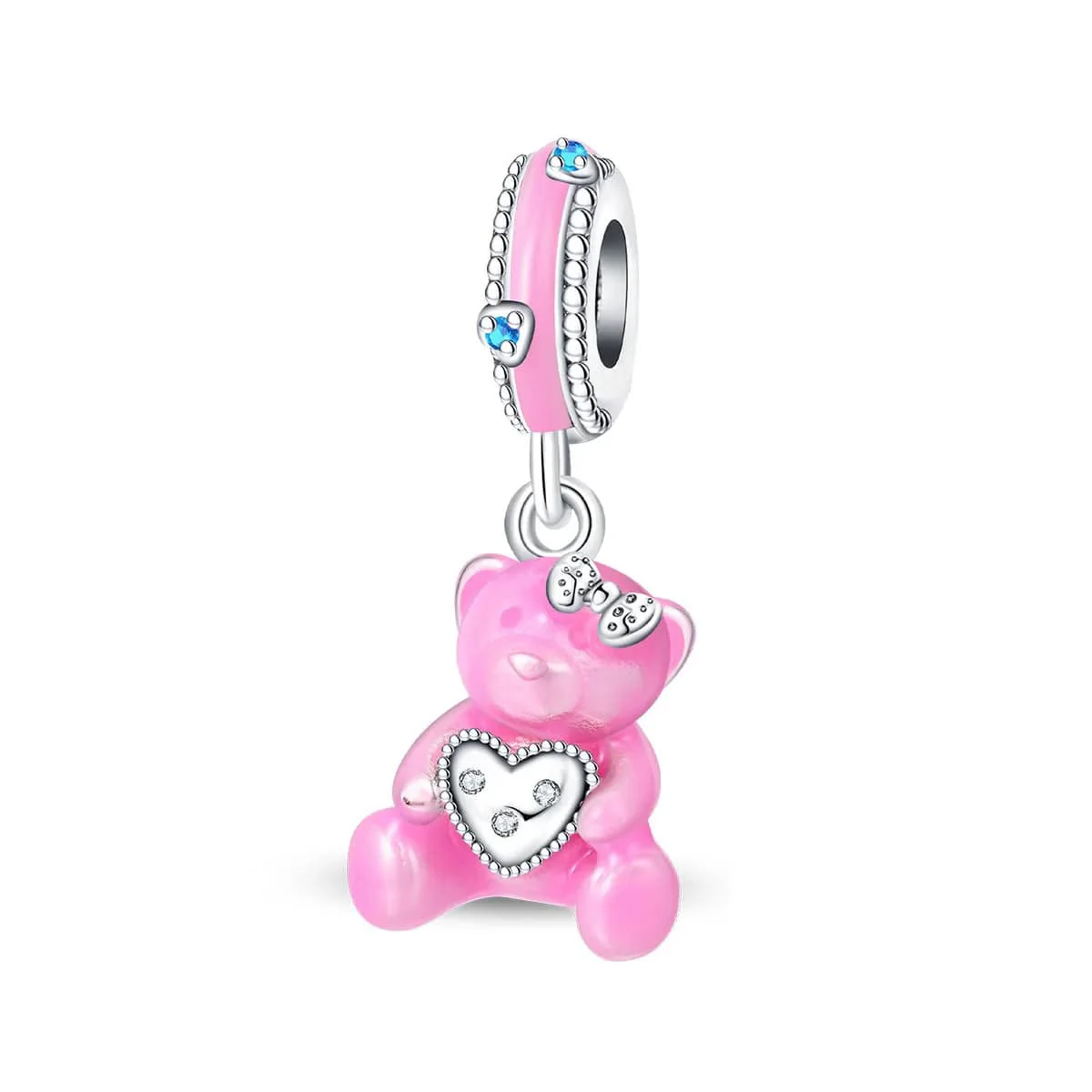 Pink Teddy Bear & Heart Dangle Charm