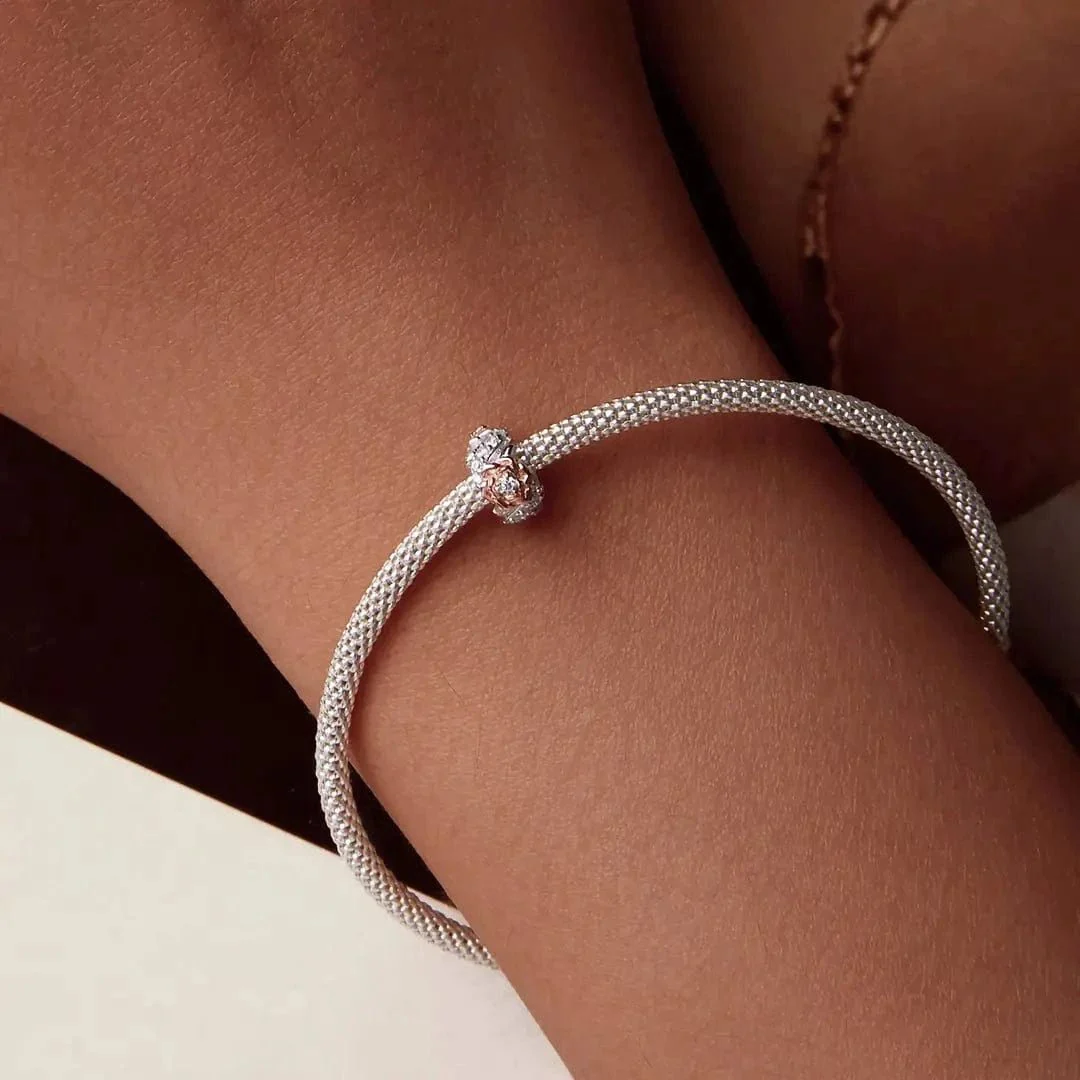 Rose Gold Blooming Flower with Crystal Band Charm