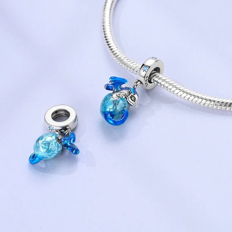 Blue Dragon & Globe Dangle Charm