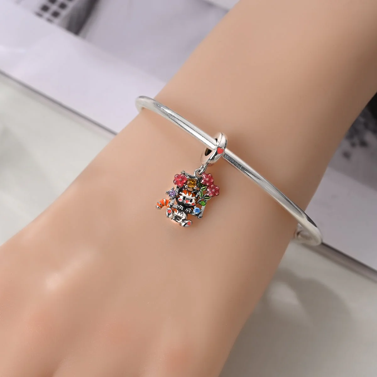 Playful Kitten on a Swing Dangle Charm