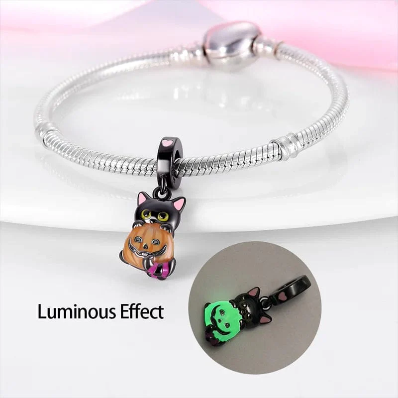 Glow in the Dark Luminous Cat with Pumpkin Dangle Charm
