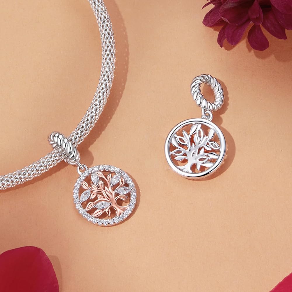 Rose Gold Tree of Life with Sparkling Crystal Halo Dangle Charm