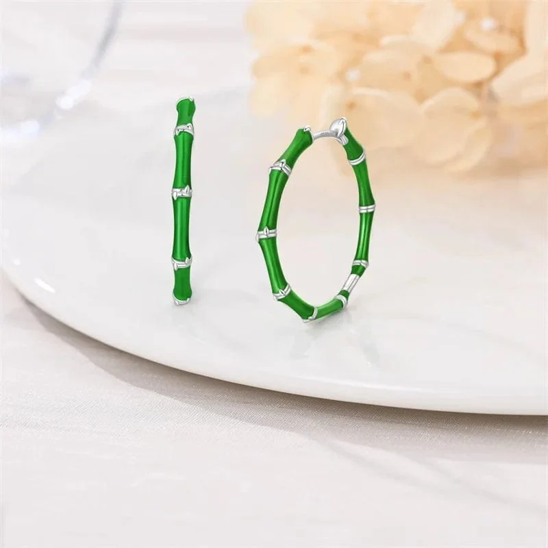 Green Bamboo Hoop Earrings
