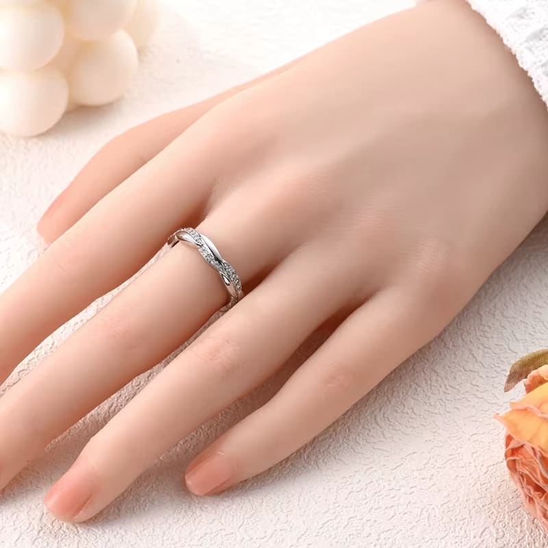 Twisted Infinity Celtic Knot Cubic Zirconia CZ Wedding Band Stackable Ring