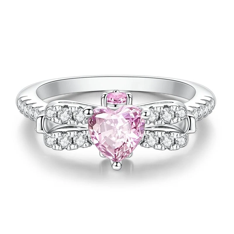 Pink Heart-Shaped Sparkling Stone Ring