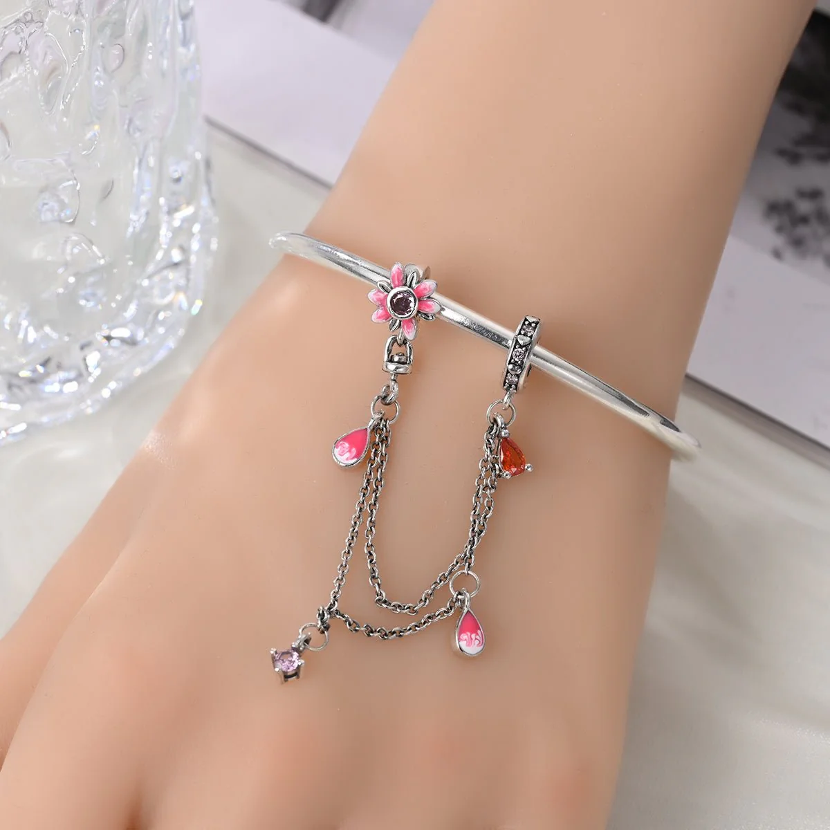 Pink Daisy & Droplets Safety Chain Charm