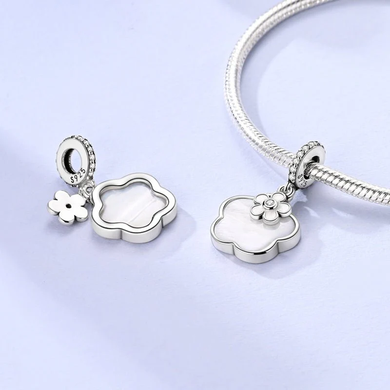 Elegant Mother of Pearl Clover & Flower Dangle Charm