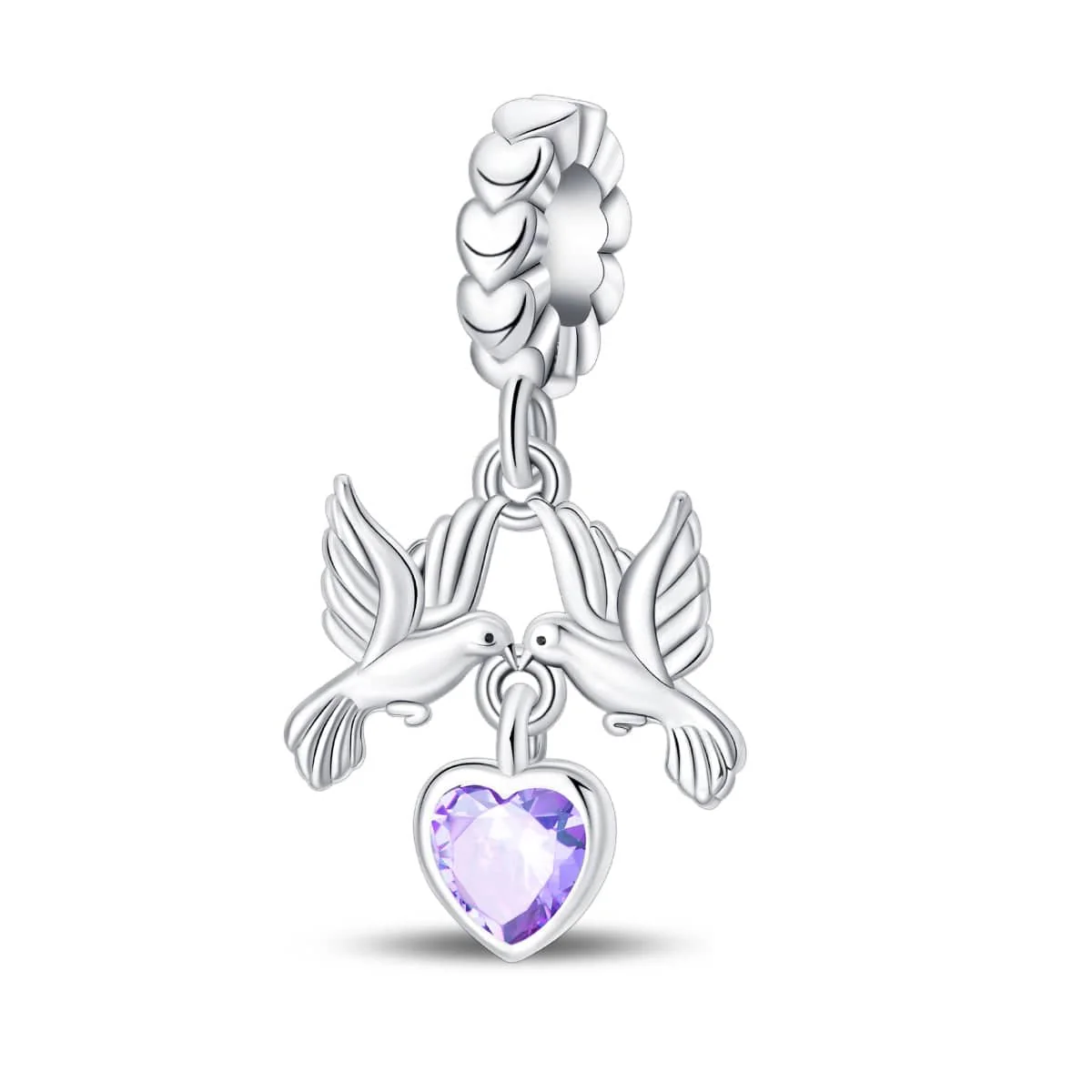 Doves of Peace with Amethyst Heart Pendant