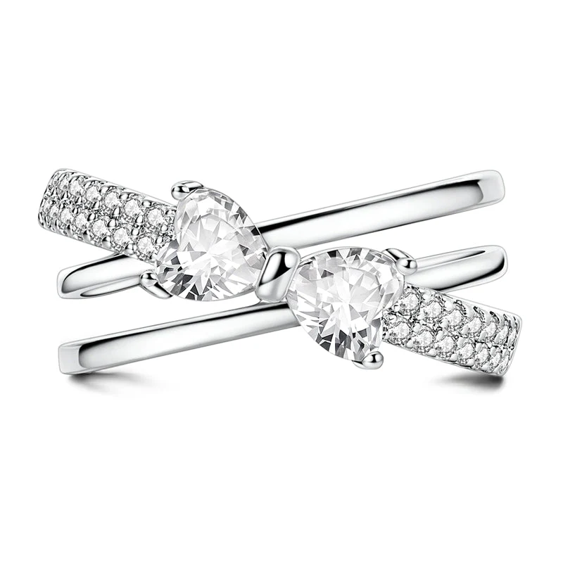 Sparkling Double Heart-Shaped Stone Bow Ring