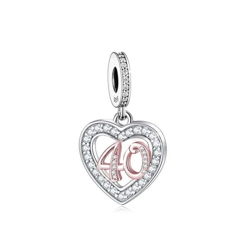 40th Birthday Rose Gold Heart Dangle Charm