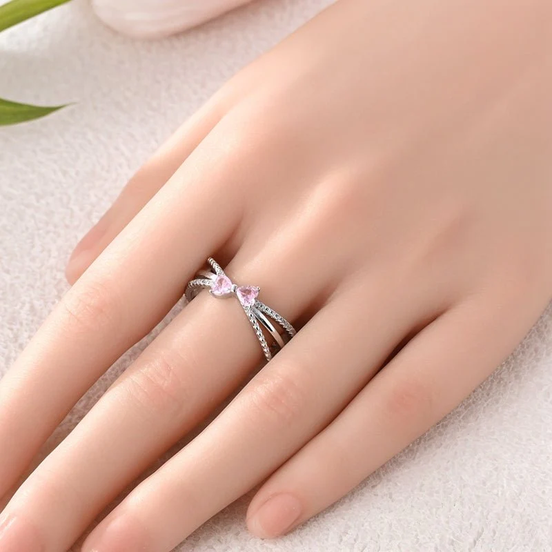 Sparkling Pink Bow Ring