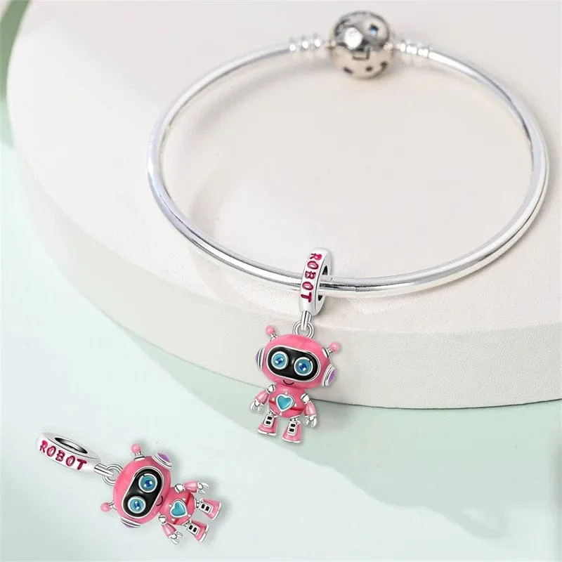 Pink Robot Dangle Charm