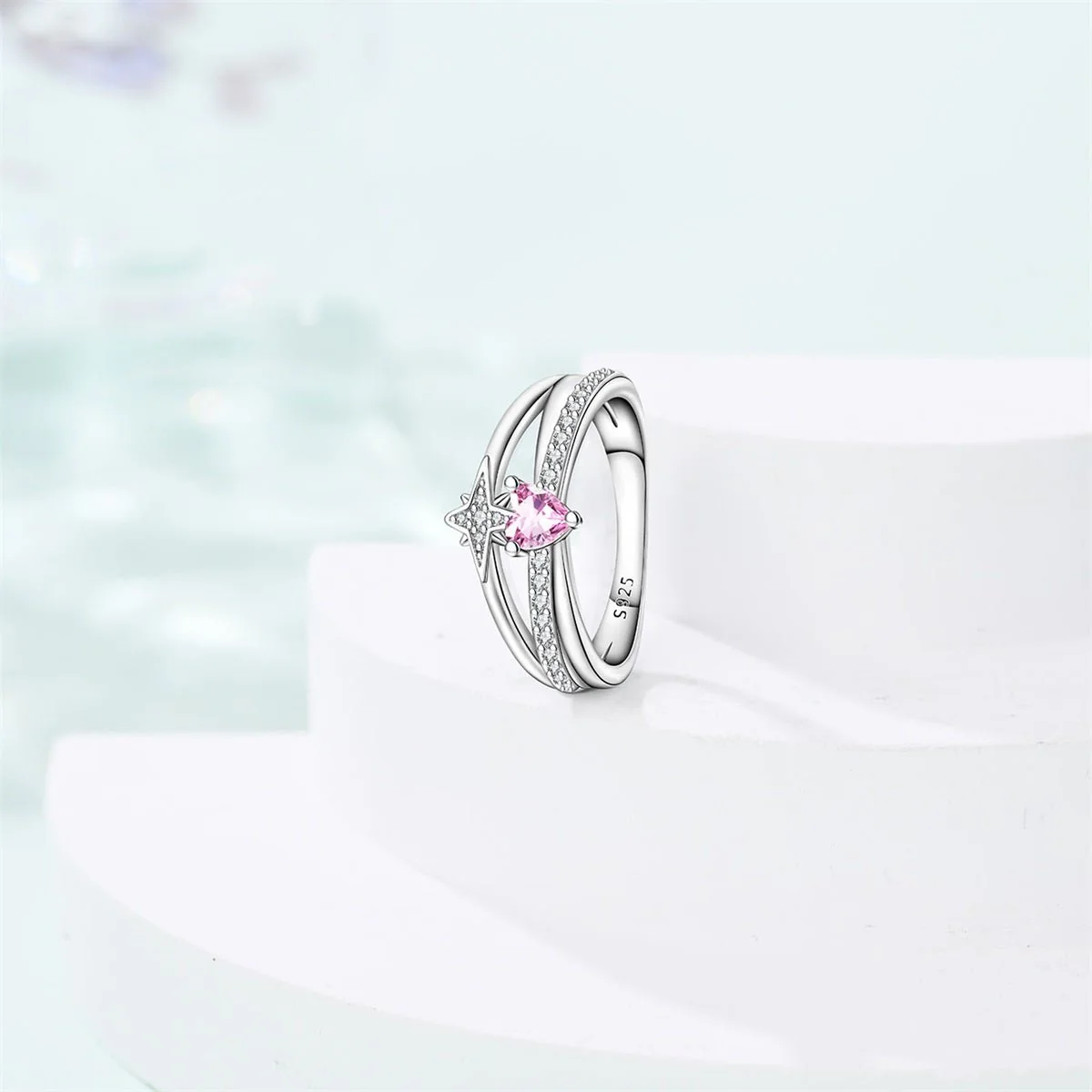 Celestial Pink Heart Gemstone Ring