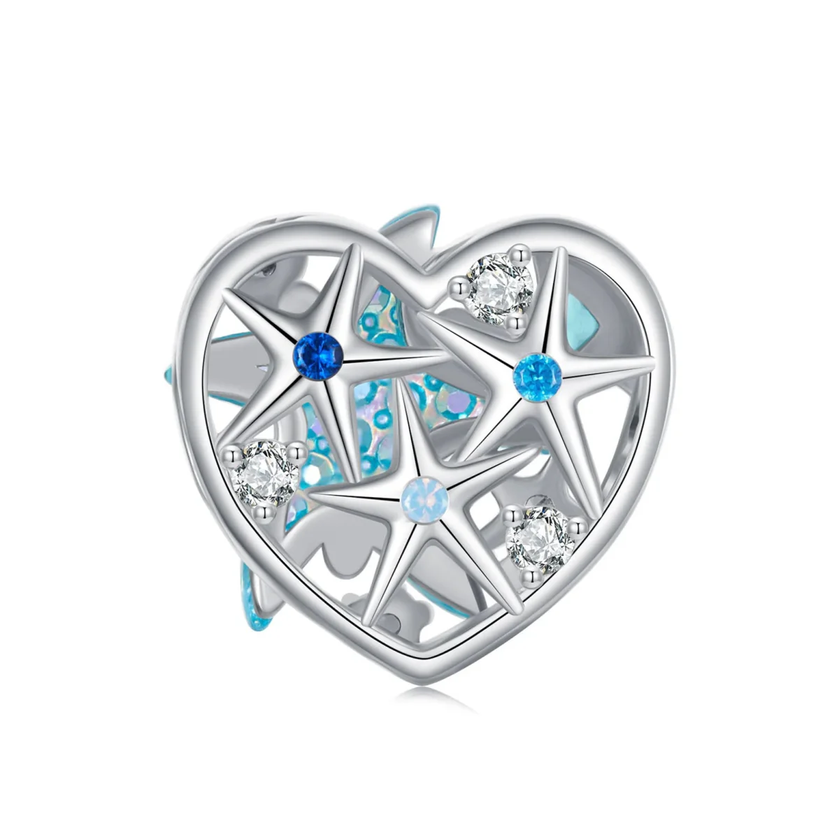 Shimmering Starfish & Ocean Heart Charm